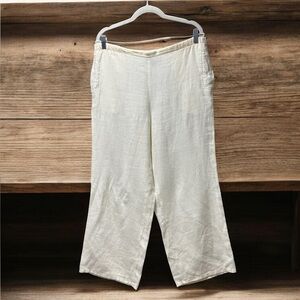 FLAX cream wide leg 100% linen pull on cropped/ankle pant size XL